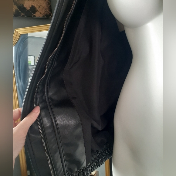 Zara Nwot Black Faux Leather Jacket with Removable Faux Fur Collar - Picture 8 of 16